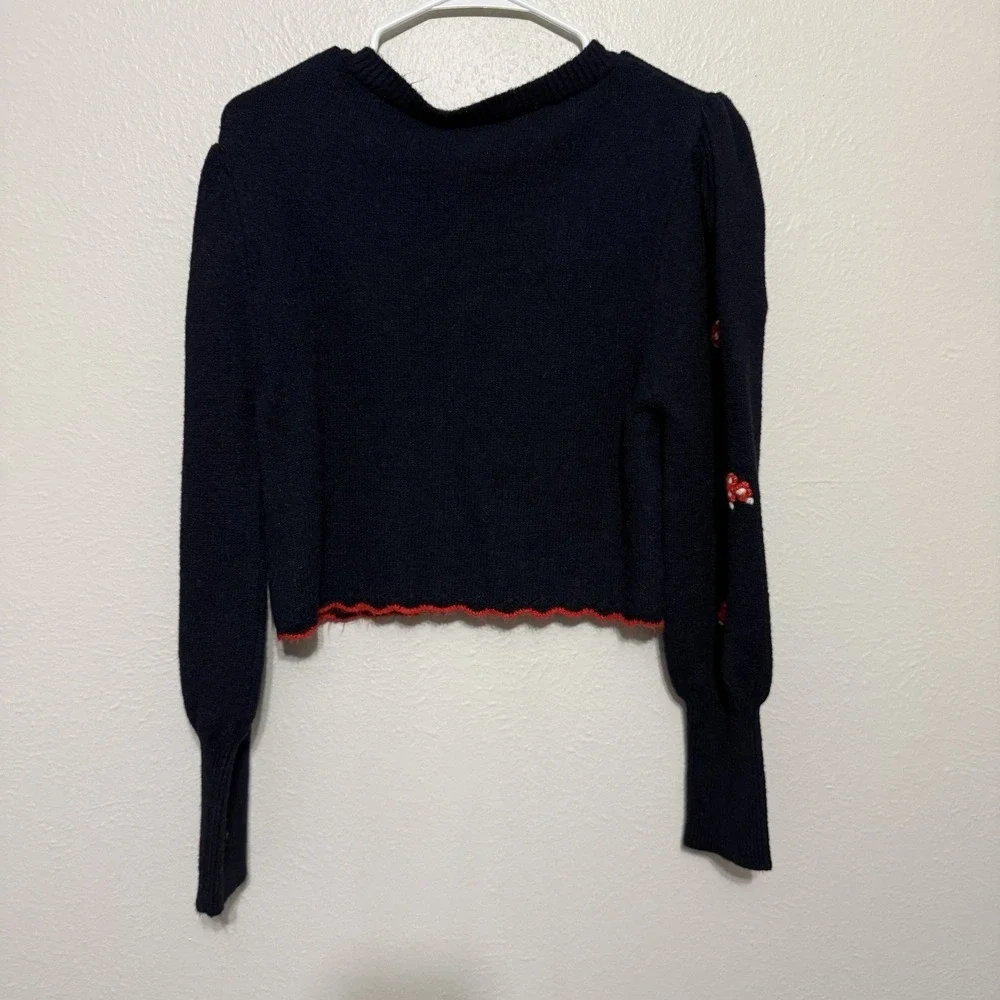 Free People Nonna Knit Cardi Floral Cardigan Sweater‎ Black Small Granny Cottage